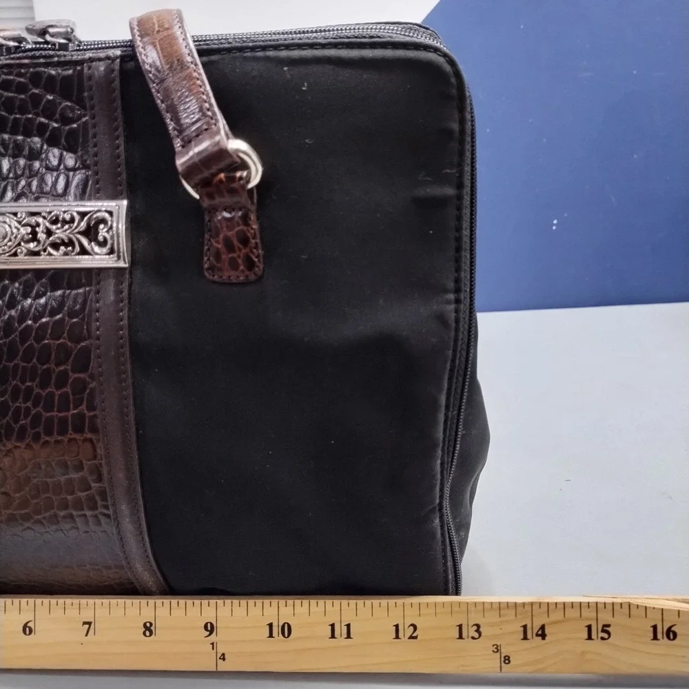 Brighton One World Satchel Briefcase Womens Black Brown Croc-Embossed Classic